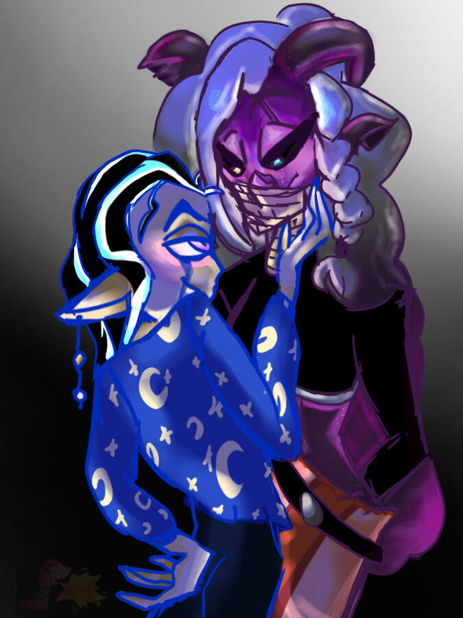 Halfbody rendered + additional character with background (characters: @_ jinx _ does _ art) (2024)